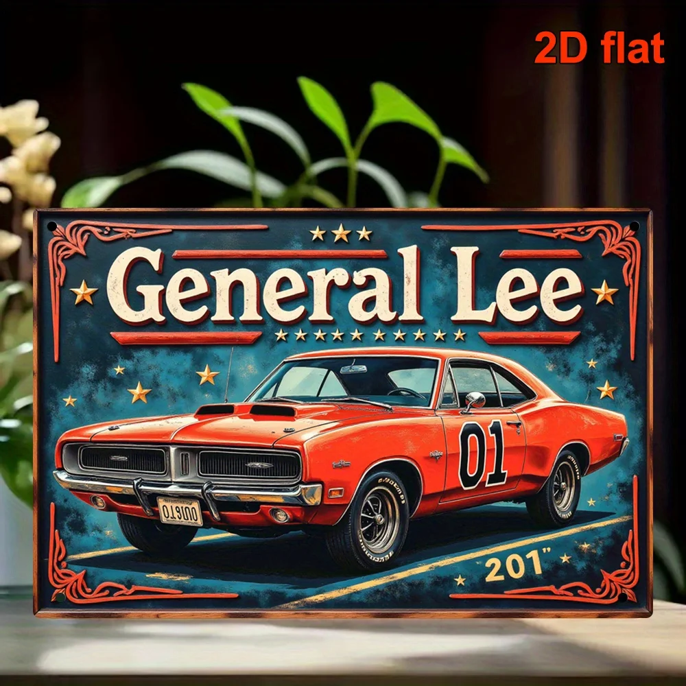 2D Flat Vintage General Lee 1970 Charger Aluminum Sign 20.32X30.48cm Stars & Stripes Garage Wall Decor