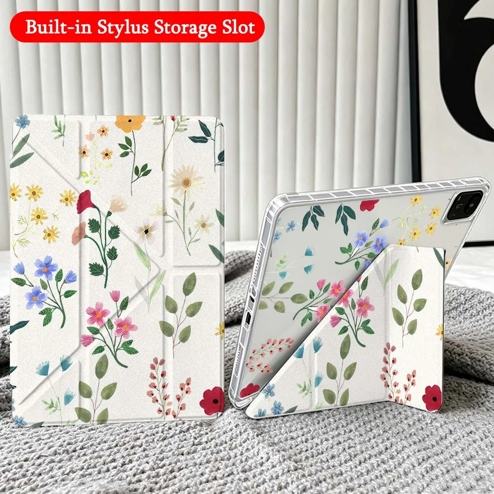 Watercolor Flower Art Case For Xiaomi Redmi Poco Pad 5 6 7 8 Pro SE 11 11.2 12.1 Inch Transparent Y-Shaped Folding Tablet