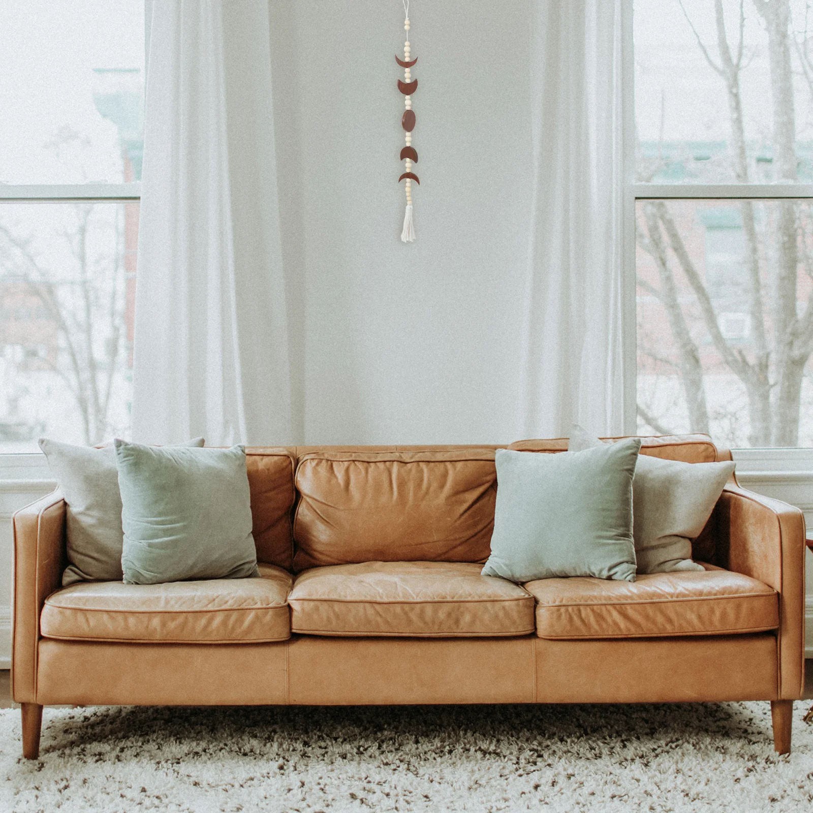 

Wooden Moon Phase Wall Hanging Boho Beaded Tassel Modern Decor for Living Room Bedroom Office Moon Phases Wall Decor