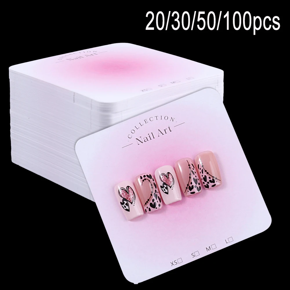 20/30/50/100 Uds. Tarjeta de exhibición de Arte de uñas de 6,5x6,5 cm, tablero de tarjeta de embalaje para uñas a presión, tarjeta de paquete de decoración de exhibición de uñas postizas para manicura