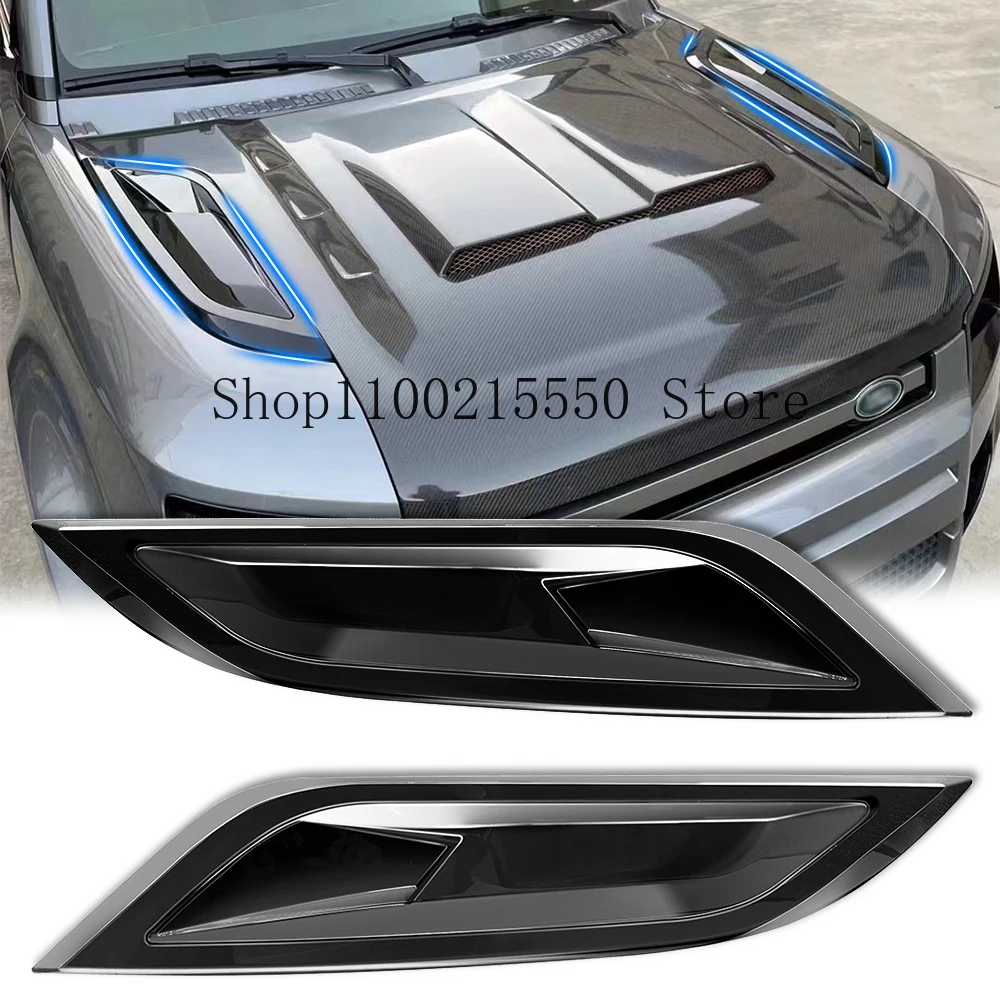 

2 pcs car decorative front hood bonnet side trim cover ABS air flow intake scoop vent snow cover for 2020 Land Rover Defender