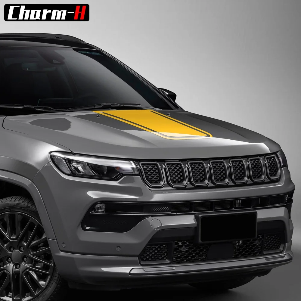 Autocollants de capot à rayures pour Jeep Compass, décalcomanies de capot, accessoires de course, 1 PC, 2017-présent