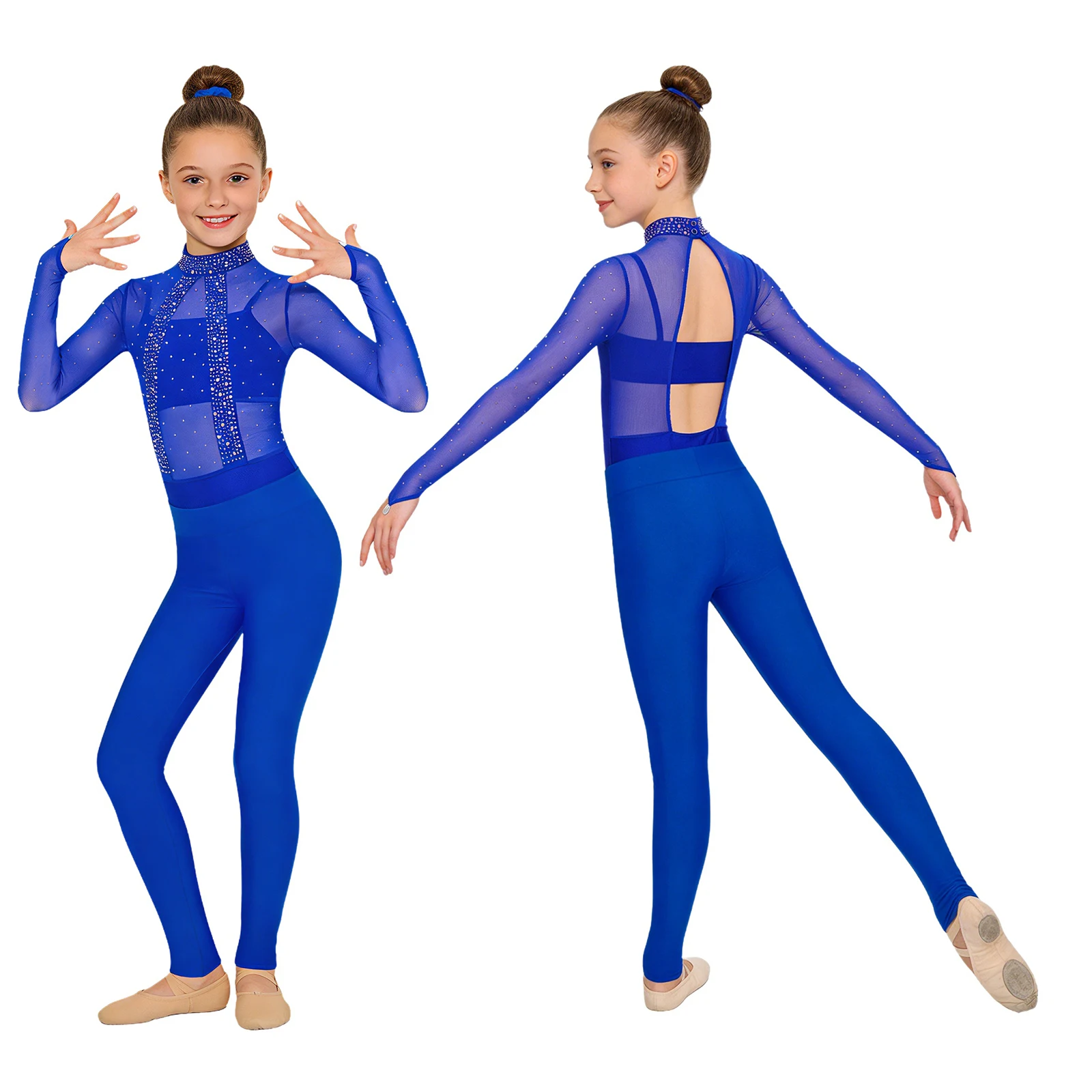 أطفال بنات لامعة الراين بقماش شفاف الباليه الرقص الجمباز يوتار مع سترة طماق لأداء اليوغا التزلج على الجليد