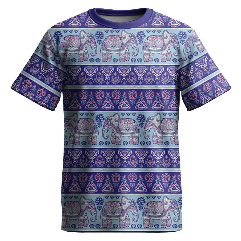 Men Ethnic Elephant Geometric Striped Print Short Sleeve Crew Neck Casual T Shirt Multi Color Options