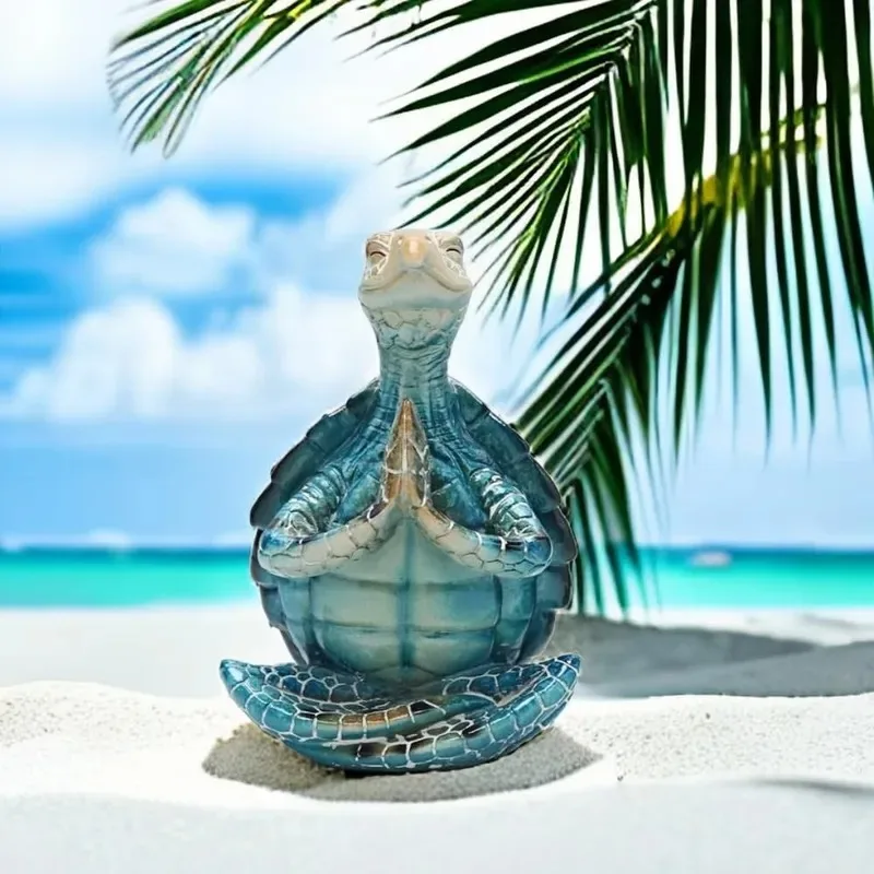 Sea Turtle Meditation Yoga Decor Garden Figurine Coastal Beach Decoration Zen Resin Statue for Home Office Palm Together