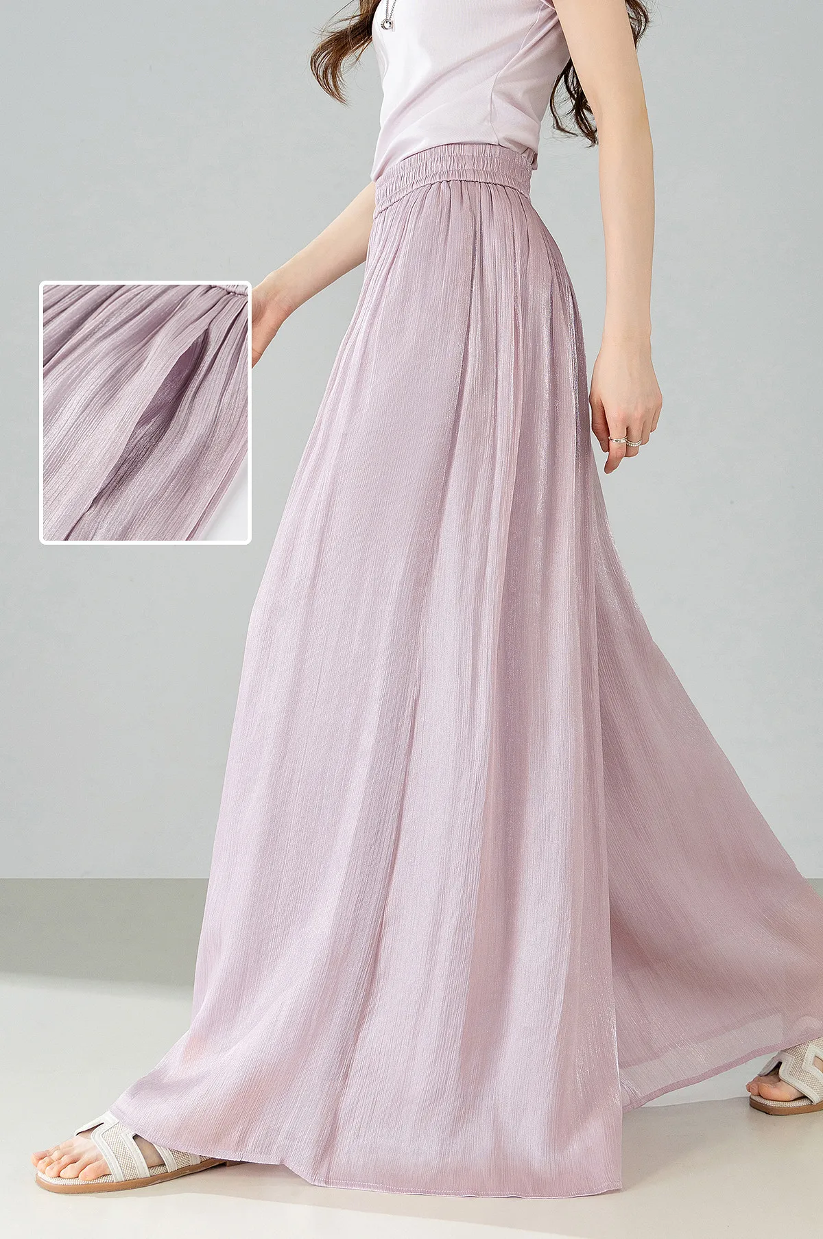 SENTUBILA Büro Einfacher, leichter, schimmernder Rock in Lila, Damen-Sommerhose mit elastischem Bund, Taschen, fließend, lässig, Culottes 162KF7358 – Detail 17
