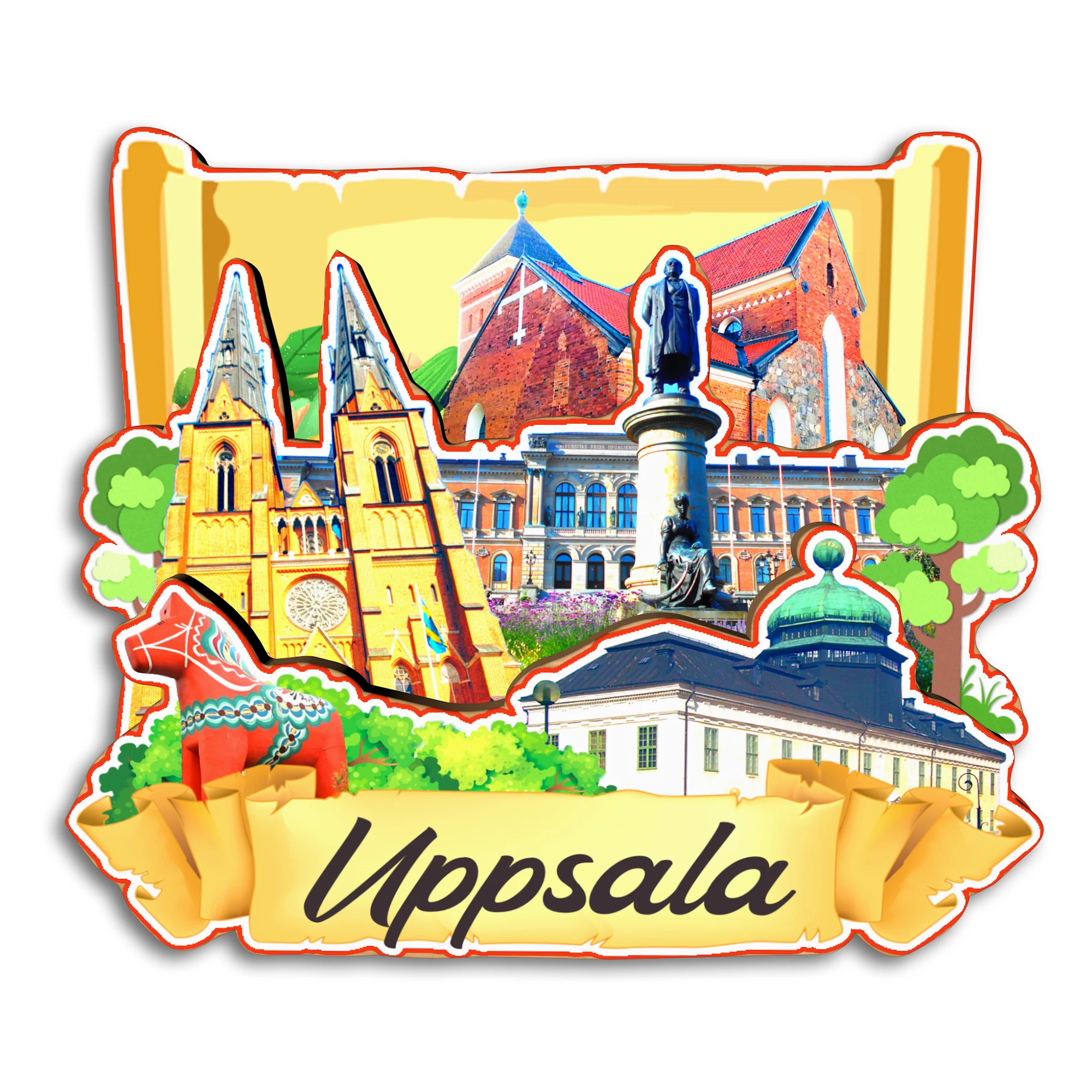 Imã de Geladeira Uppsala Linkoping Orebro Kiruna Kalmar SUÉCIA Lembrança de Viagem Presente Artesanal Decorativo