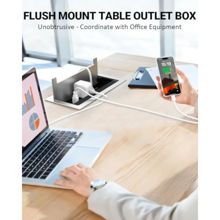 Kungfuking Conference Table Power Hub Outlet Multimedia Connectivity Box with 1 HDMI + 1 RJ45 + 20W USB C + 2 USB A + 2 AC Outl