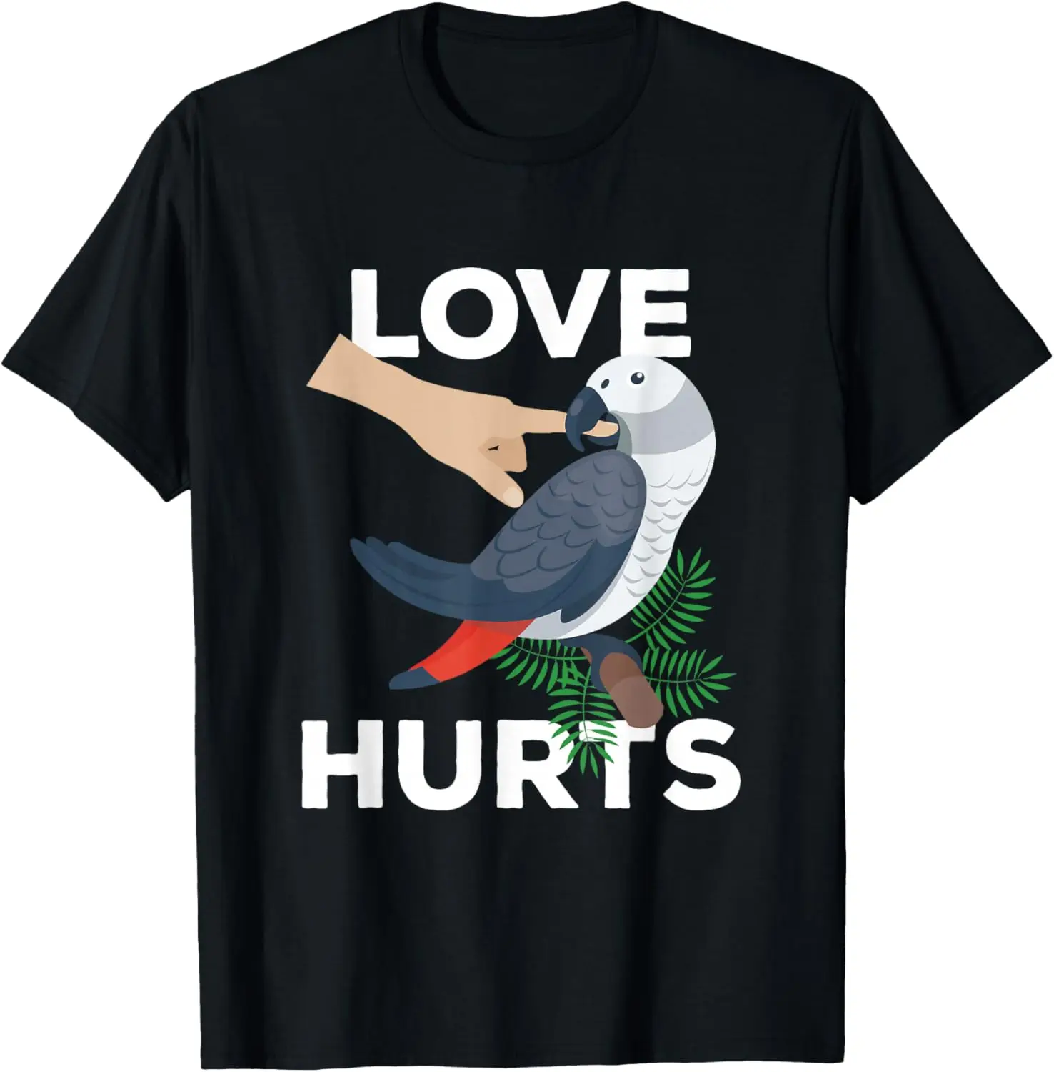 Love Hurts African Grey Parrot Biting Funny Graphic Tee Casual Cotton T-Shirt Men