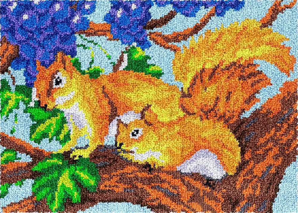 DIY latch hook kits rugs Animals Canvas Crocheting Foamiran Carpet Embroidery Latch Hook Kit Knitted Knot Squirrel Art Crafts