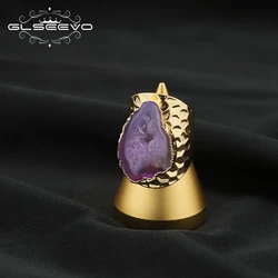 GLSEEVO Amethyst Crystal Ring Women's Jewelry Trend Modern Women's Rings 2022 Accessories For Women Christmas Gift