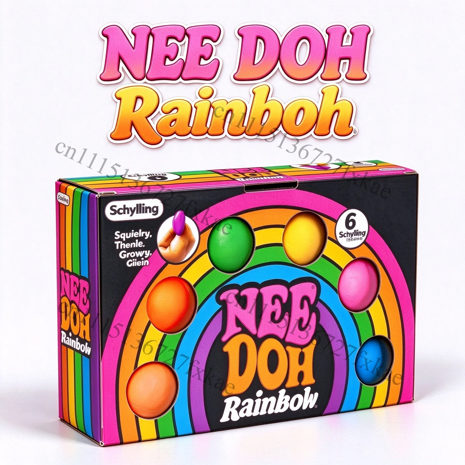 Schylling Rainbow Teenie Nee Doh Stress Balls 6pcs Soft Squishy Toys Anxiety Relief Squeeze Toys Calm Mood