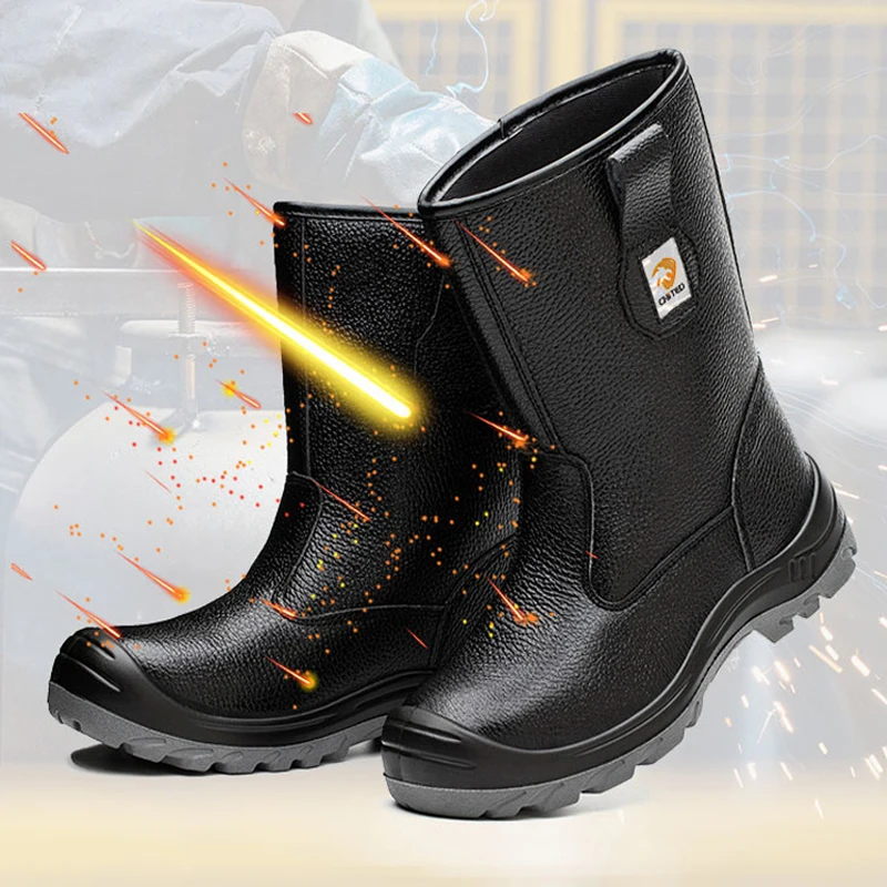 Male Mid Calf Leather Protective Boots Steel Toe Shoes Safety Boot For Engineers Waterproof Work Boot Puncture-Proof Mining boot