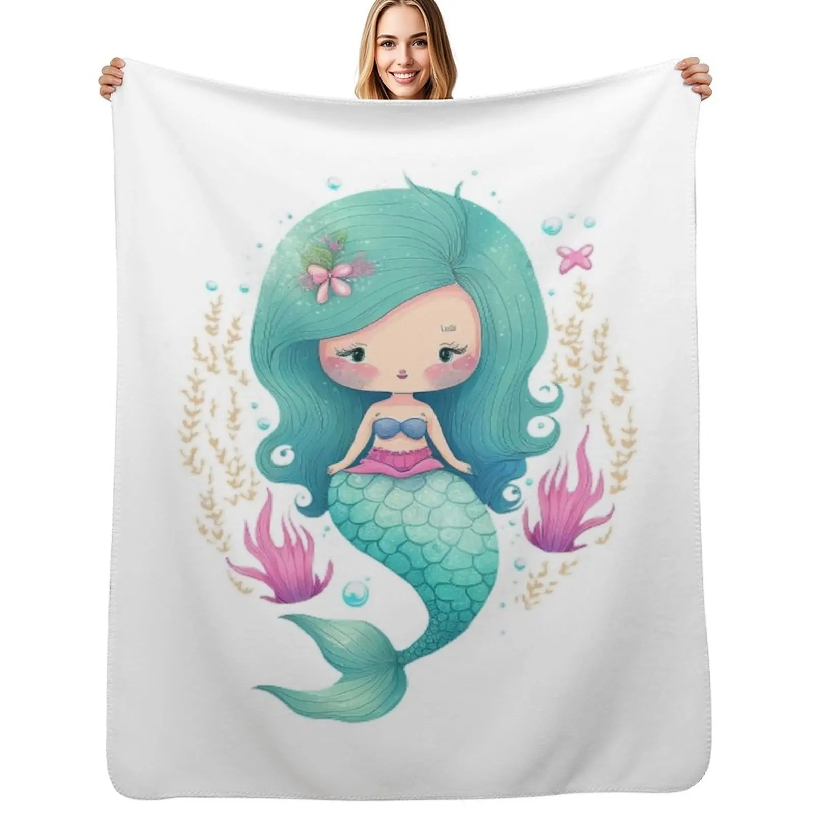 

Kawaii mermaid girl Throw Blanket christmas gifts Decorative Sofa halloween Blanket