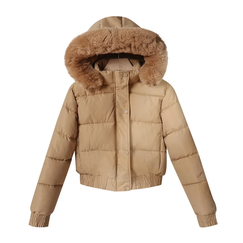 Winter Hooded Cotton Clothes For Women Solid Color Thickened Warm Short Padded Jacket Korean Loose Long Sleeved Quilted Coat