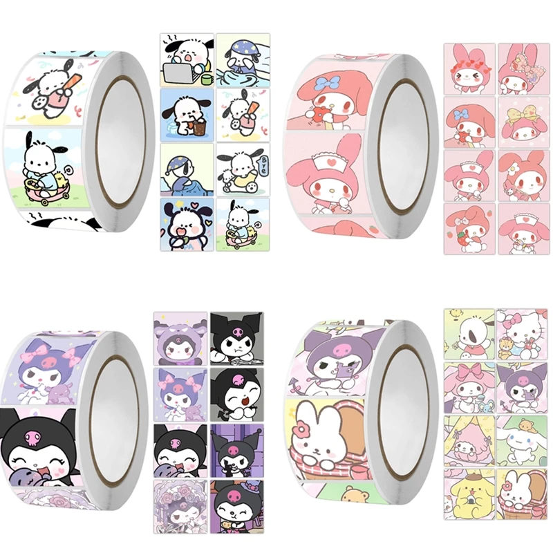 500Pcs Sanrio Kuromi Hellokitty Melody Kawaii Sticker Anime Cartoon Cinnamoroll Cute Seal Sticker Birthday Festival Reward Gift