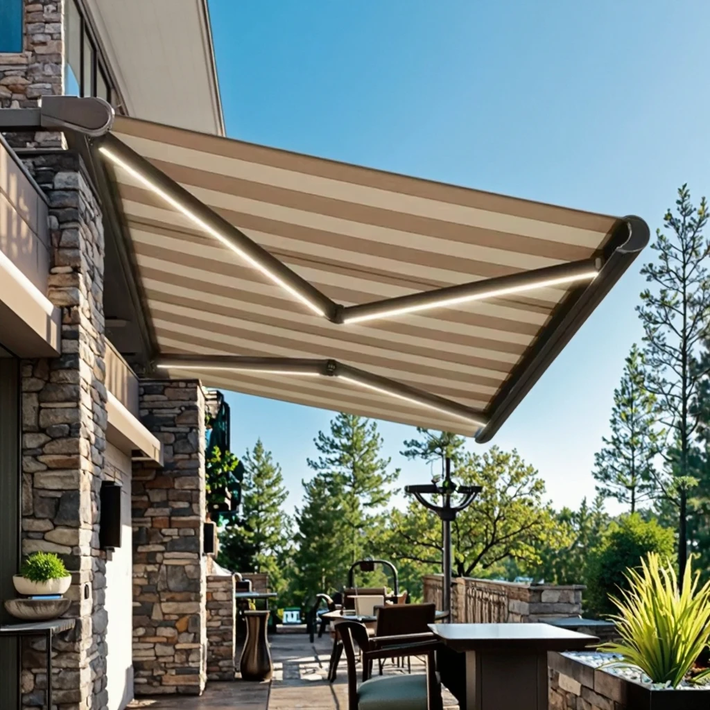 

Электрический выдвижной навес для патио - Моторизованная солнцезащитная маркиза, водонепроницаемый и УФ-стойкий тент для террасы, балкона, двора