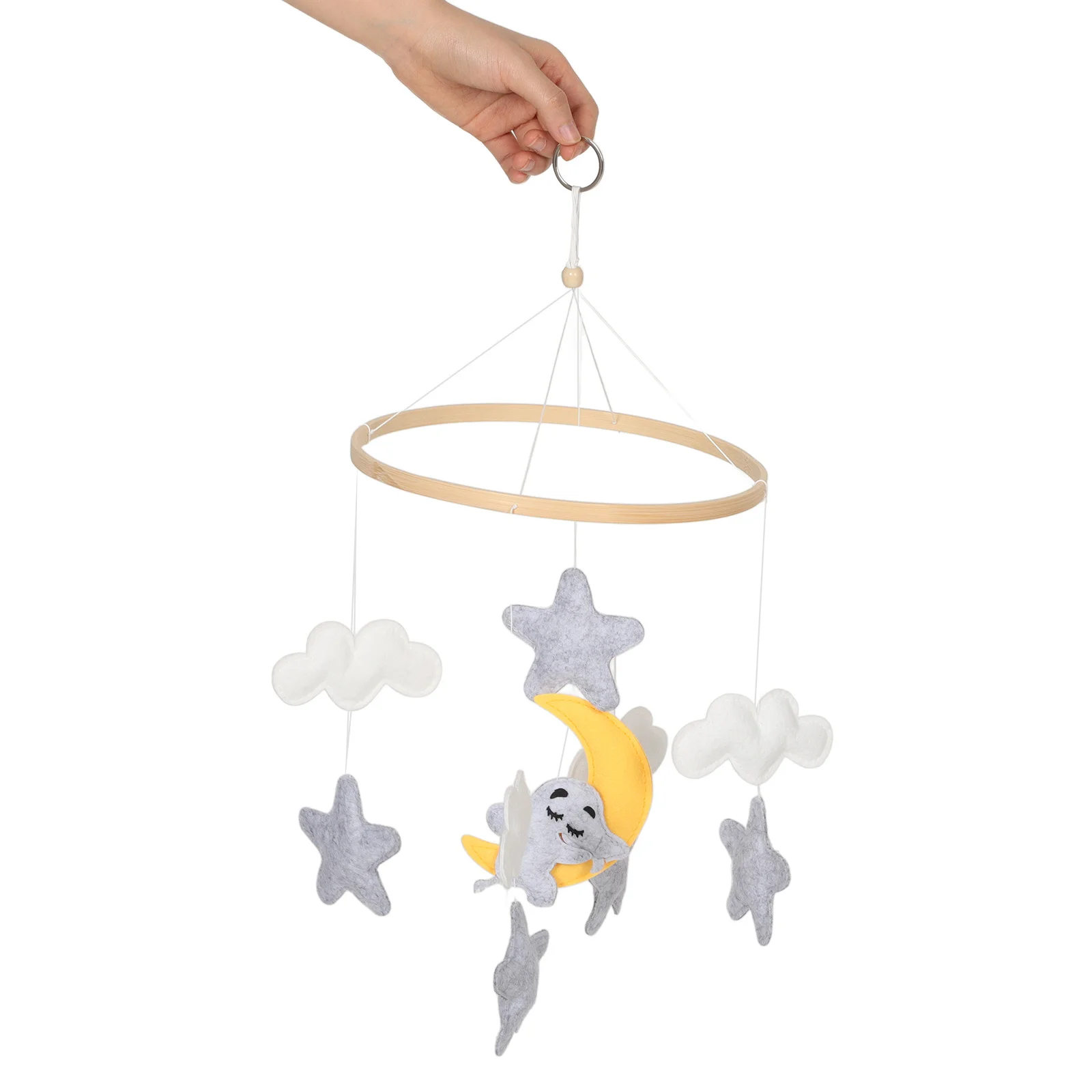 ベビーベッド用フェルトベビーモバイル、かわいい動物デザイン、柔らかい吊り下げ式、感覚発達、保育園の装飾、象、羊、雲、手作り