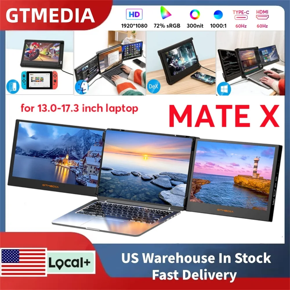 GTMEDIA MATE X 11.6 Inch Portable Monitor 1920*1080 IPS HD Triple Dual Extender Screen Full View Fold For 13.0-17.3 Inch Laptops