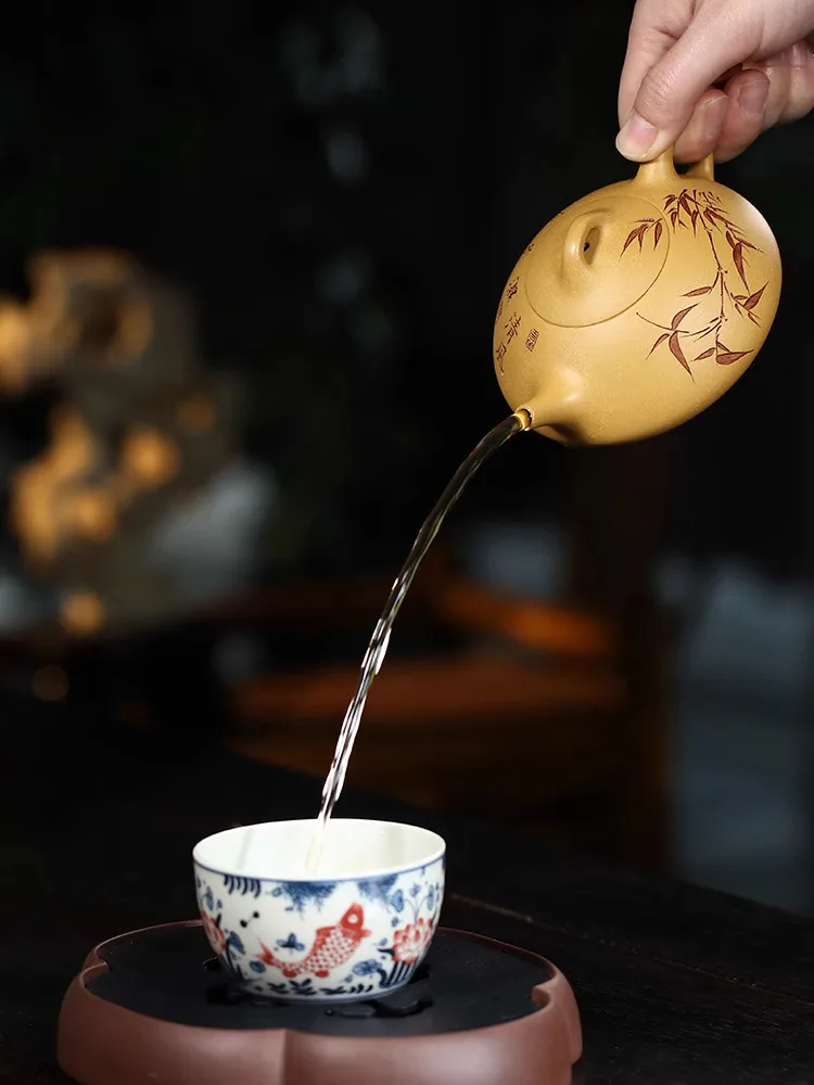 Yi Purple Clay Pot Pure Handmade Tea Set Single Golden Yellow Section Mud Household Qingfeng Dongpo