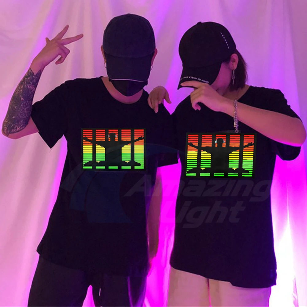Hot Sale Sound Activated El T-qualizer Shirt Led T shirt El T-shirt With 2pcs AA Battery Inverter Free Shipping