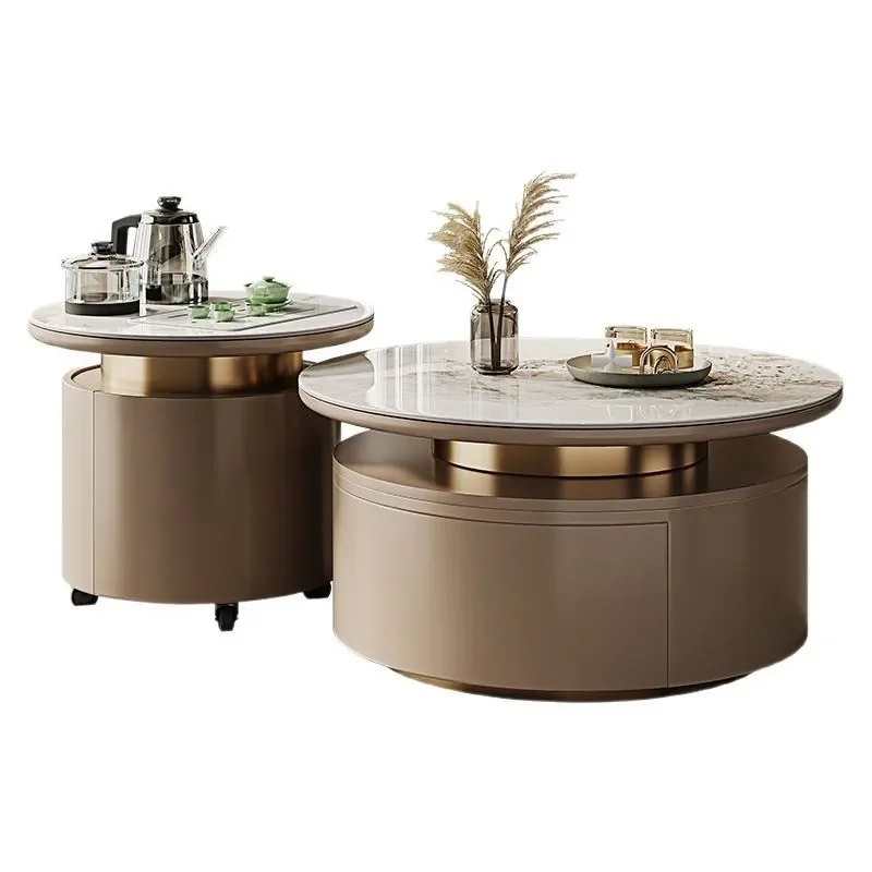 

Rock slab coffee table small apartment household modern simple living room tea light luxury kung fu tea size round combination