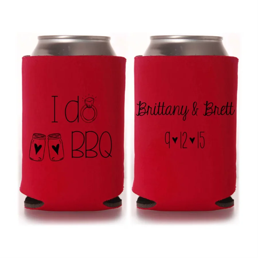 Engagement Party Favors - I Do BBQ Wedding Shower Favors, Personalized Can Coolers, Stubby Holders, Beer Insulators