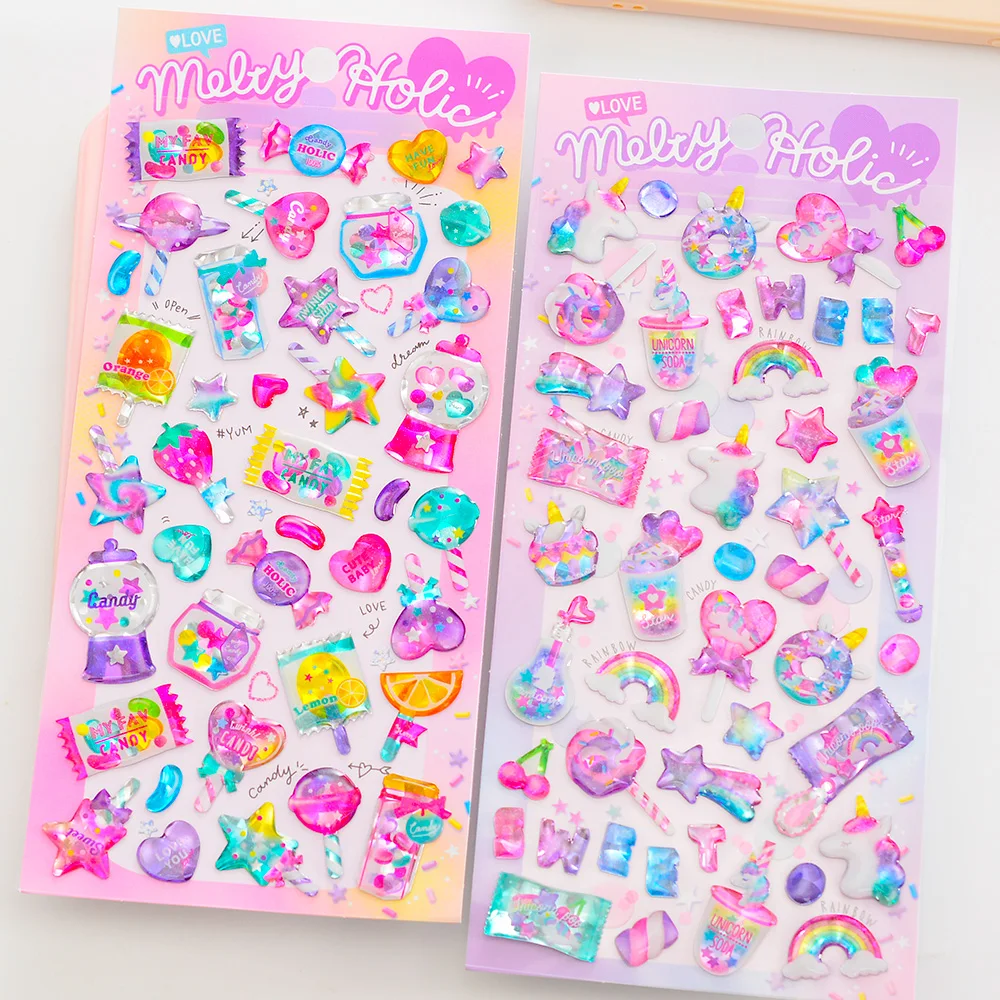 Dessert Candy Sweet Animals 3D Crystal Decor Stickers Scrapbooking Diy Journaling Diary Stationery Sticker School