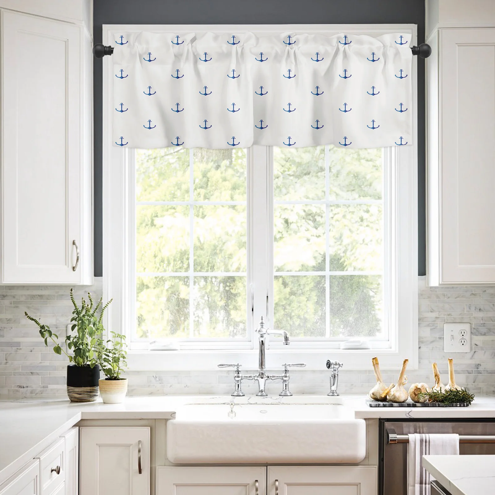 ZEDLIYU Valances for Windows Kitchen Living Room Small Window Valance Nautical Anchor 1 Panel, 42 x 12 Inch