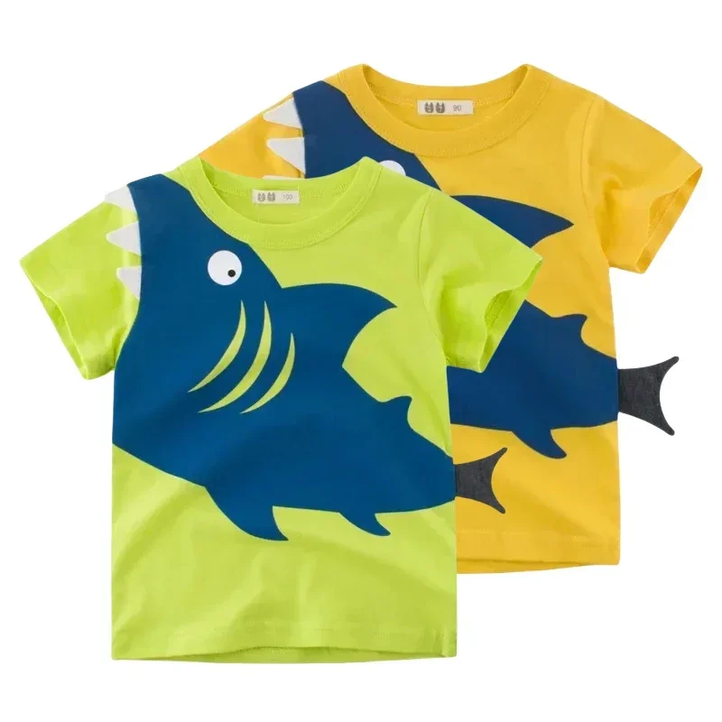 2025 Summer New T Shirt Boys 3D Cartoon Shark Print Short Sleeve Tops for Boy Casual Children's T-Shirts Cotton Kids Clothes