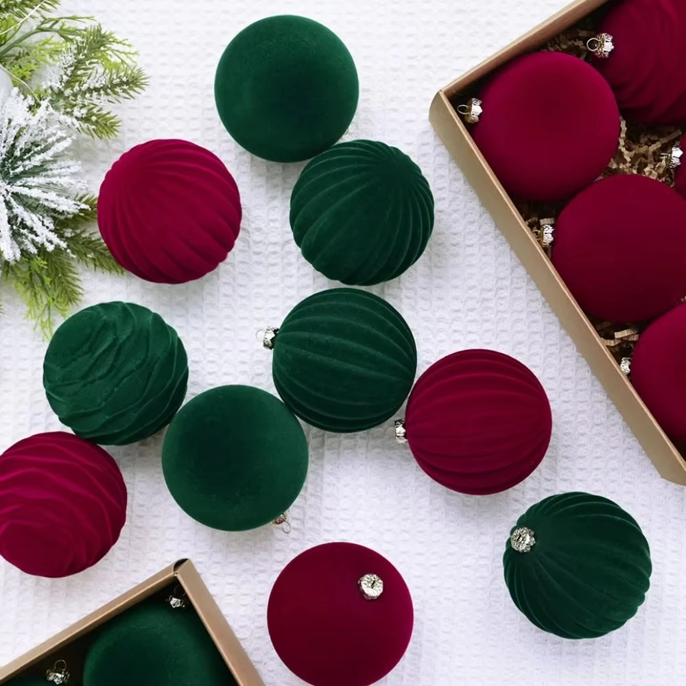 

12pcs 8cm Christmas Velvet Ball Ornaments Shatterproof Plush Christmas Balls Pendant Solid Color Reusable