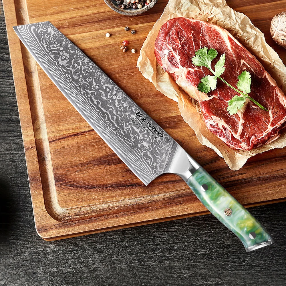 TURWHO 8-inch Kiritsuke Knives 67 Layers Damascus Steel Sharp Blade Chef Knife Meat Cutting Kitchen Cooking Tools Rsin Handle
