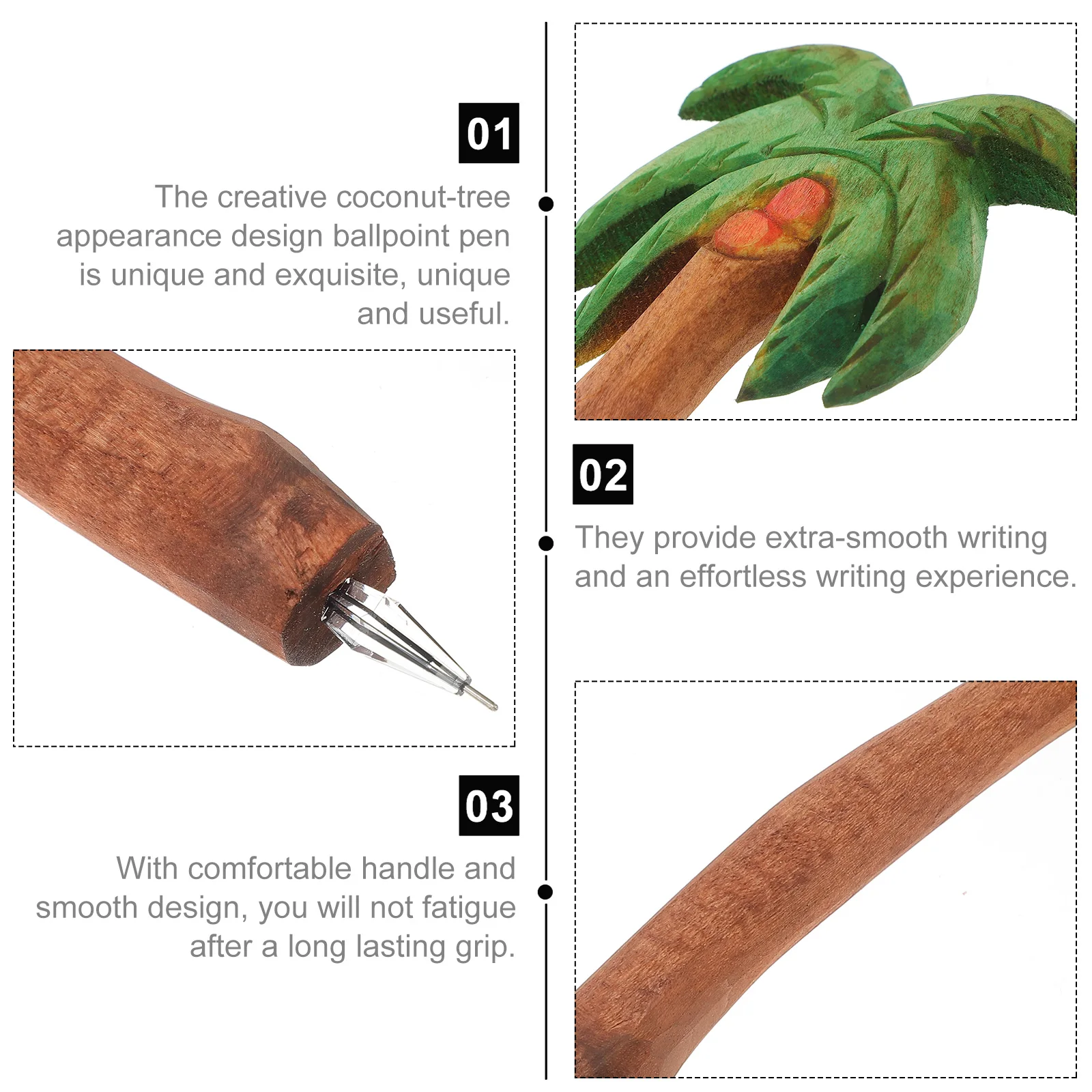 

Coconut tree Wooden Ballpoint Pen Stationery Vintage School Office Supplies Green Highlight Manual Writing Gifts