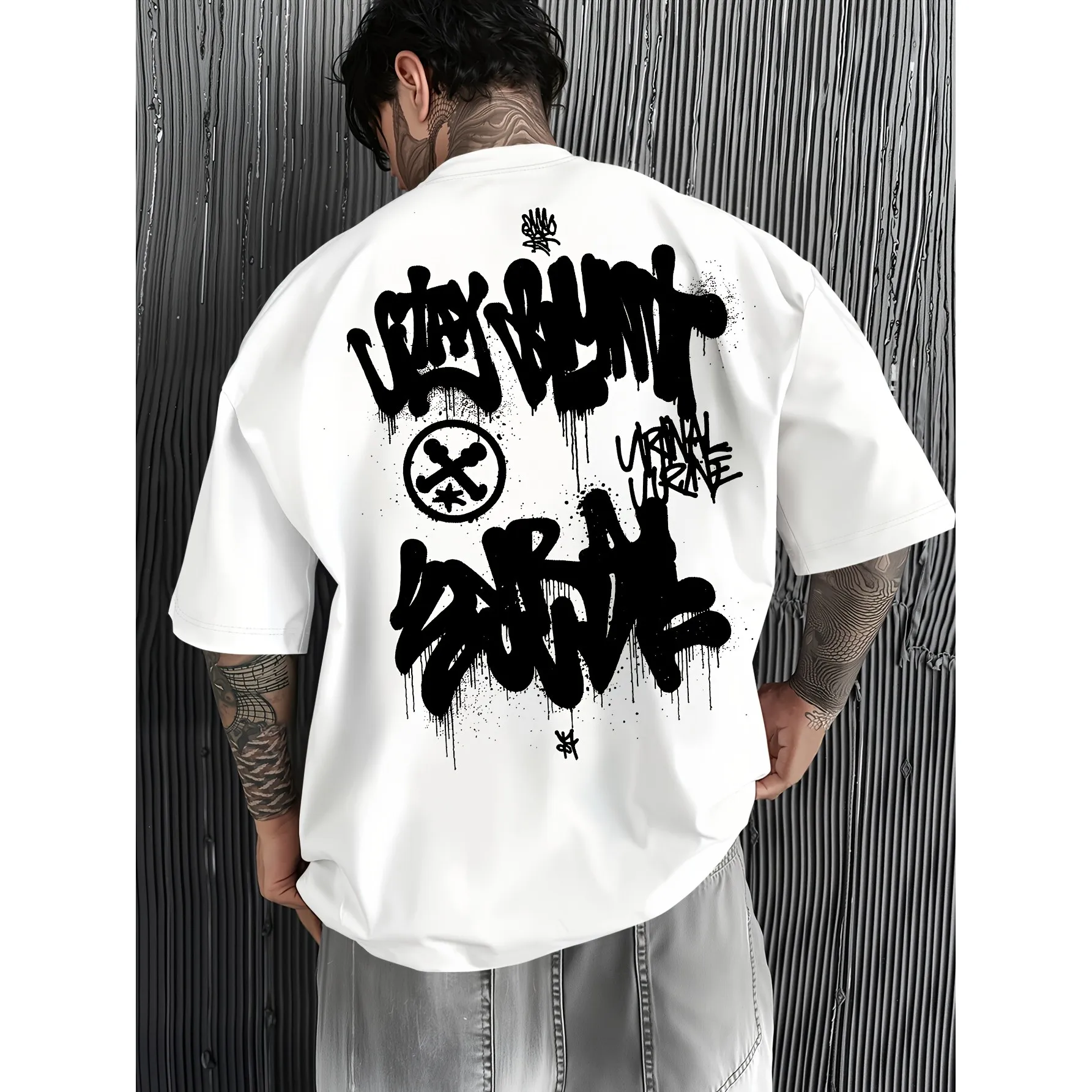 URINAL VIOLENCE Graphic Tee Men's Oversized Streetwear T-Shirt Loose Fit Round Neck Casual Daily Wear