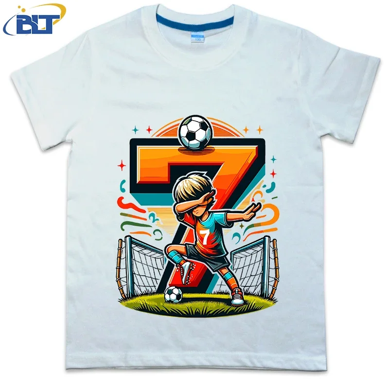 7-year-old kids T-shirt summer children's cotton short-sleeved casual tops dab gesture football fans boy birthday gift