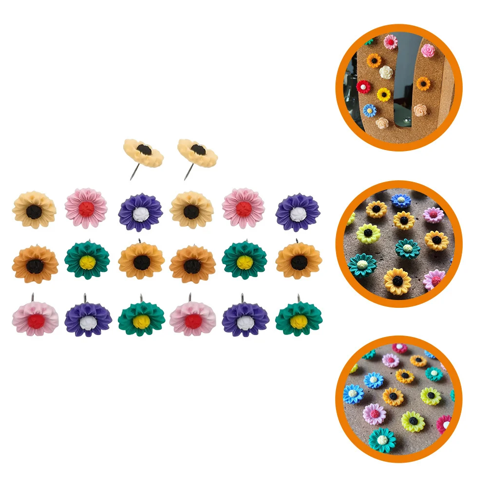 

20pcs Sunflower Shaped Pushpins Compact Thumbtacks Delicate Office Desk Accessories Home Supply Map Cork Board Accessories
