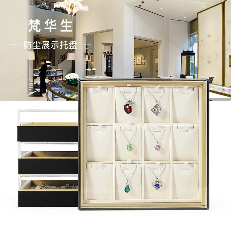 Simple Acrylic Trays Cover Dust-proof Ring Ear Pendants Necklace Trays Storage Box Exclusive Use Home Decor Tabletts ZY40TP