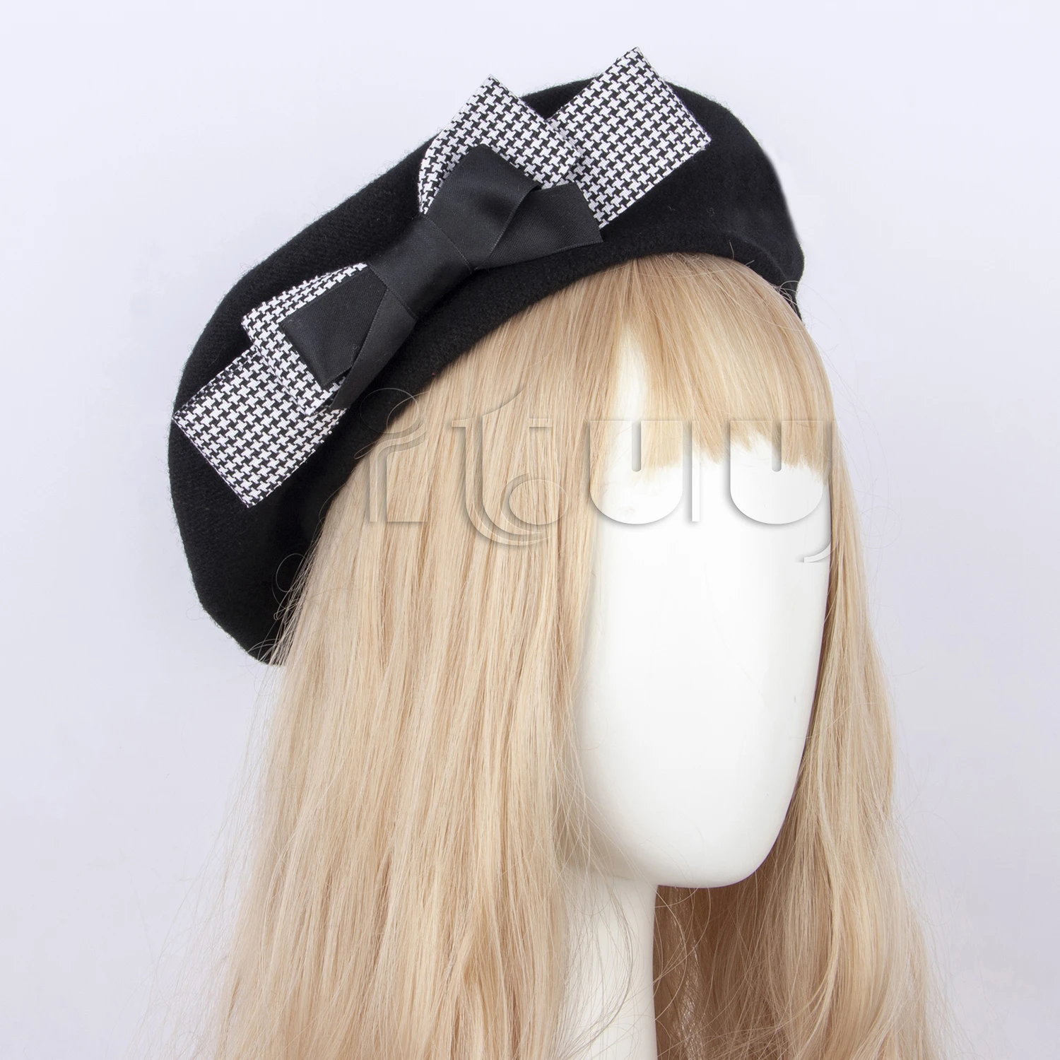 Women Autumn Winter Plaid Big Bow Cute Beret Christmas Lolita Girl Beanie Cap Wool Hats Accessories