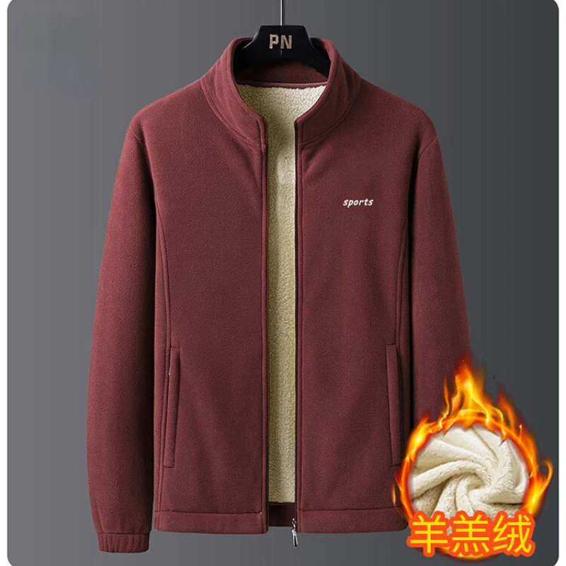 Fleece Men's Jacket Winter Warm Coat Zipper Sweatshirt Wool Windbreaker Outerwear Stand-up Collar Casual Plus Size Loose Jacket