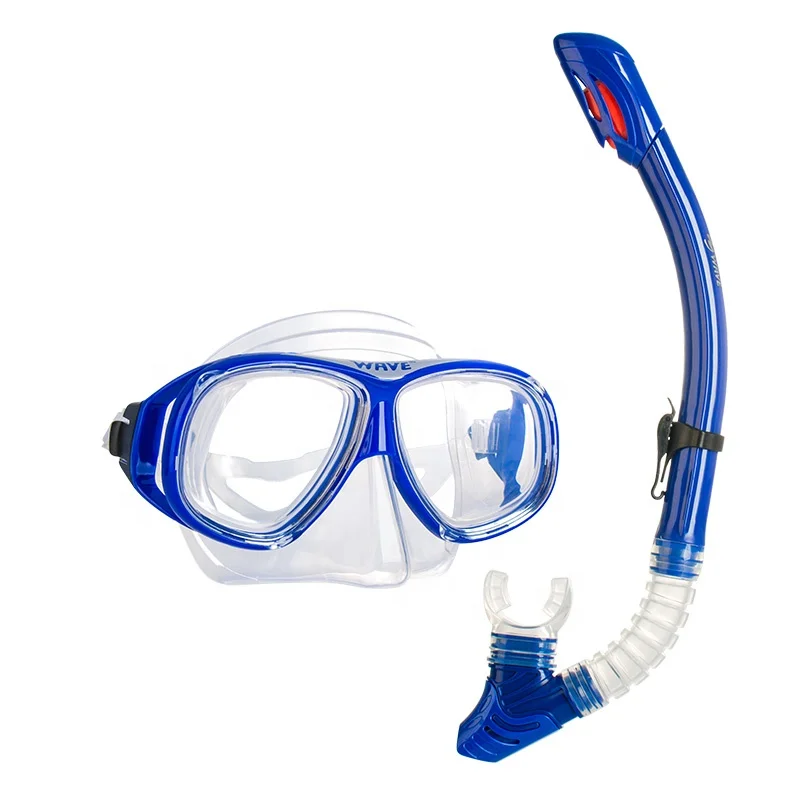 

Waves new tempered glass lenses silicone skirt swimming scuba goggles snorkeling free diving mask and snorkeling set