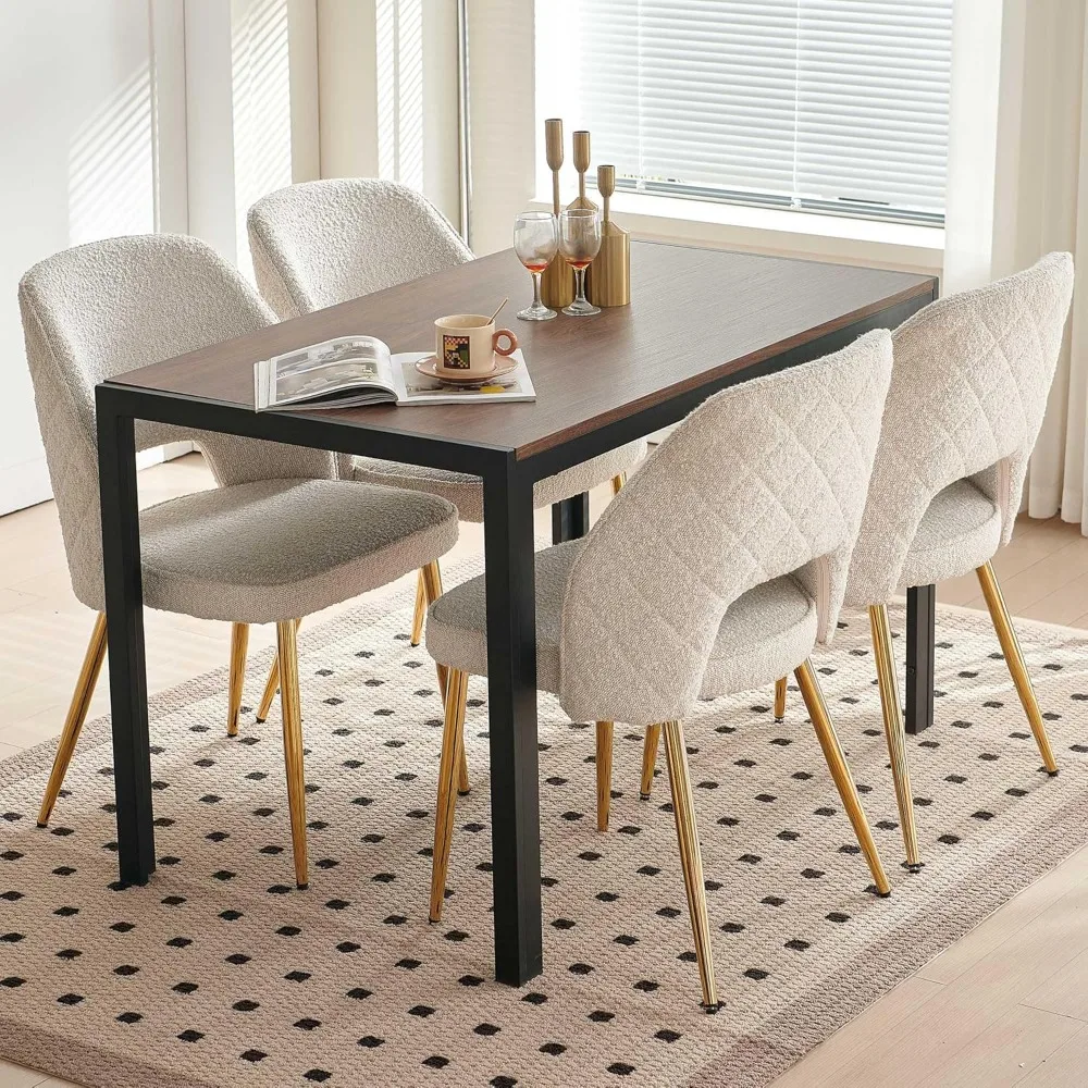 5 Piece Dining Table Chair Set, Upholstered Velvet Chairs for 4 People, Hollow Back, Wear-resistant Fabric, Kitchen Table Set