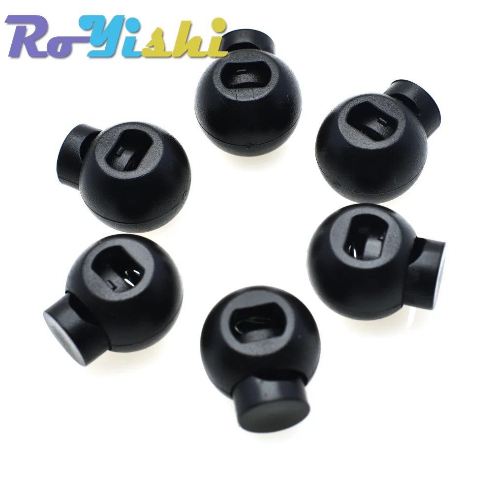 10 Pcs/Pack Cord Lock Round Ball Toggle Stopper Plastic Size:17mm*14.5mm*12mm Toggle Clip Black