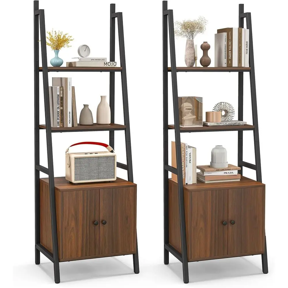 

4-ярусная лестничная книжная полка с тумбой, высотой 63 дюйма, в индустриальном стиле, металлическая напольная стеллажная система для хранения для гостиной, кабинета, дома