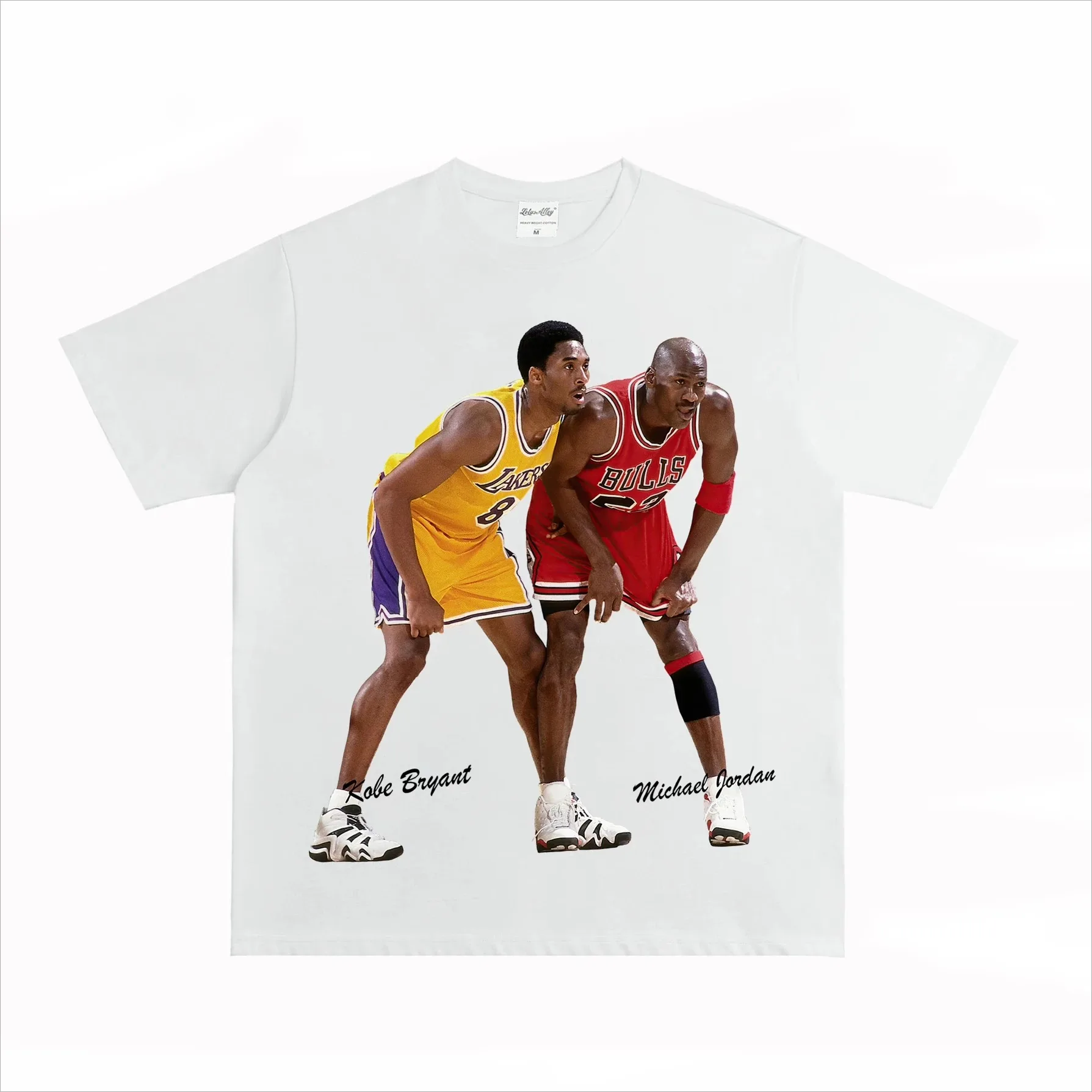 

Basketball God Kobe&Jordan with The Same Frame American O-neck Retro Print Streetwear Casual Basketball Short-sleeved T-shirt