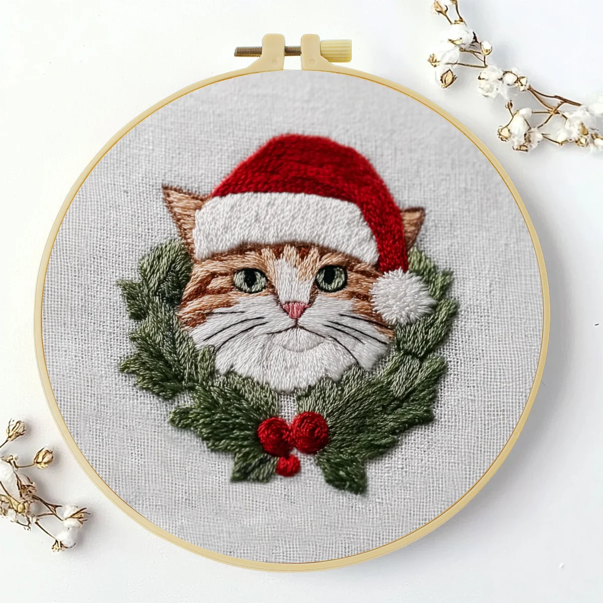 1 Stück 20X20CM/15X15CM 7,87/6,3 Zoll Stickerei-Starter-Kit DIY-Set Heimdekoration, Weihnachtskatze, Stickerei-Set – Detail 2