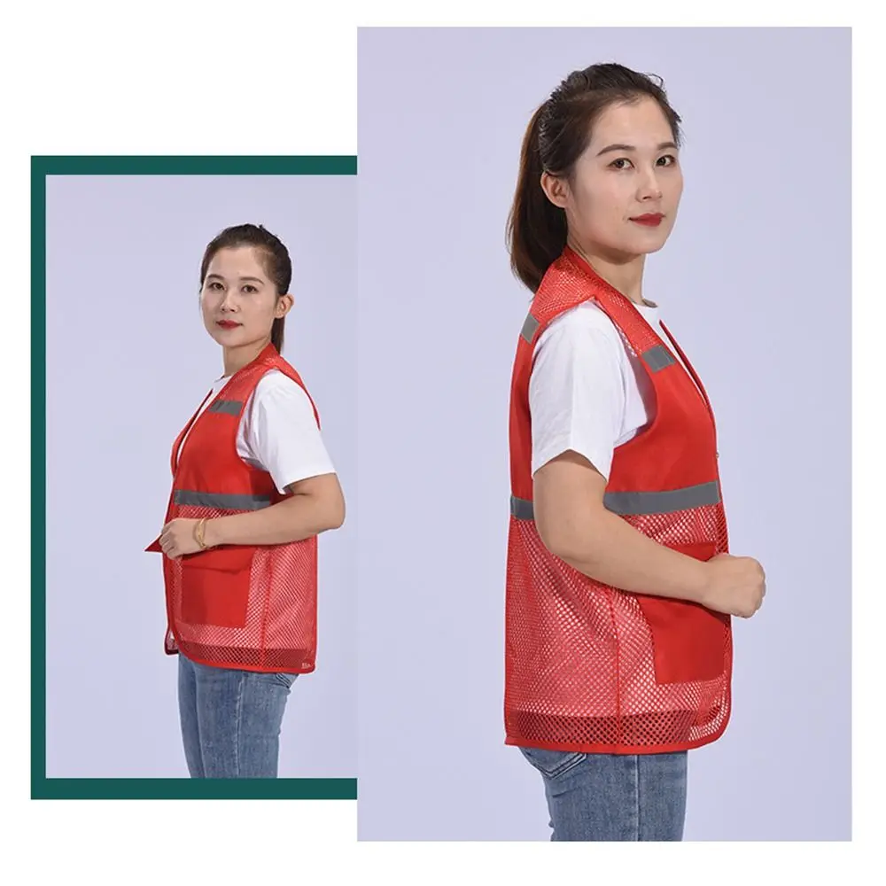 Waistcoat Mesh Safety Vest Ordinary/With Reflective Strips Sleeveless Style V-neck Vest Zipper Outdoor Work Clothes Casual Wear