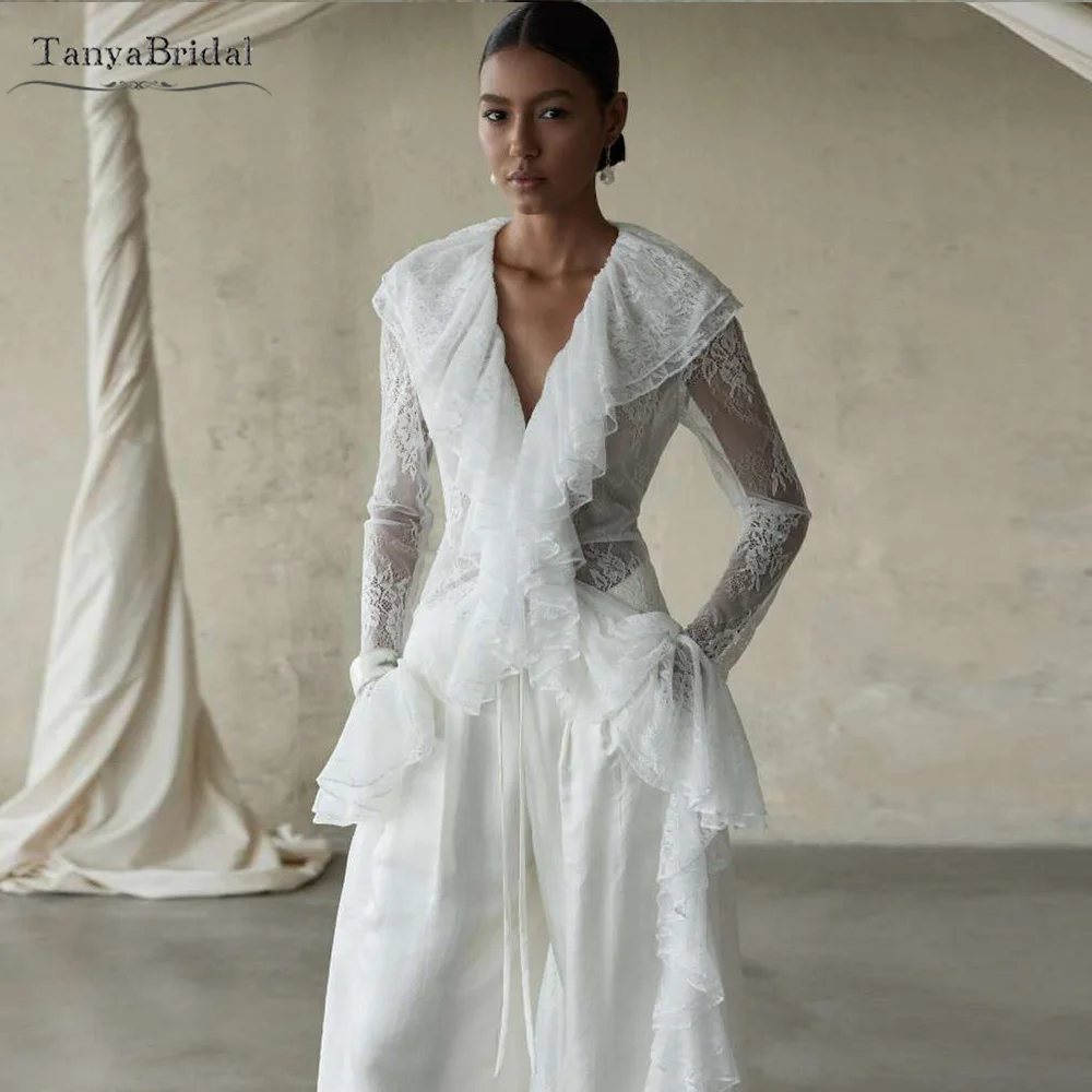 الكشكشة العميقة الخامس الرقبة الدانتيل الزفاف الرأس مع الشريط الطويل ، بلوزة الزفاف الجميلة ، معطف المرأة DJ500 #1