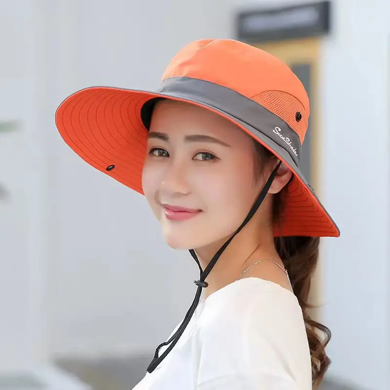 Women\'S Summer Sun Hat With Large Brim Breathable and Foldable Sun Protection Fisherman\'S Hat Holiday Beach Hat
