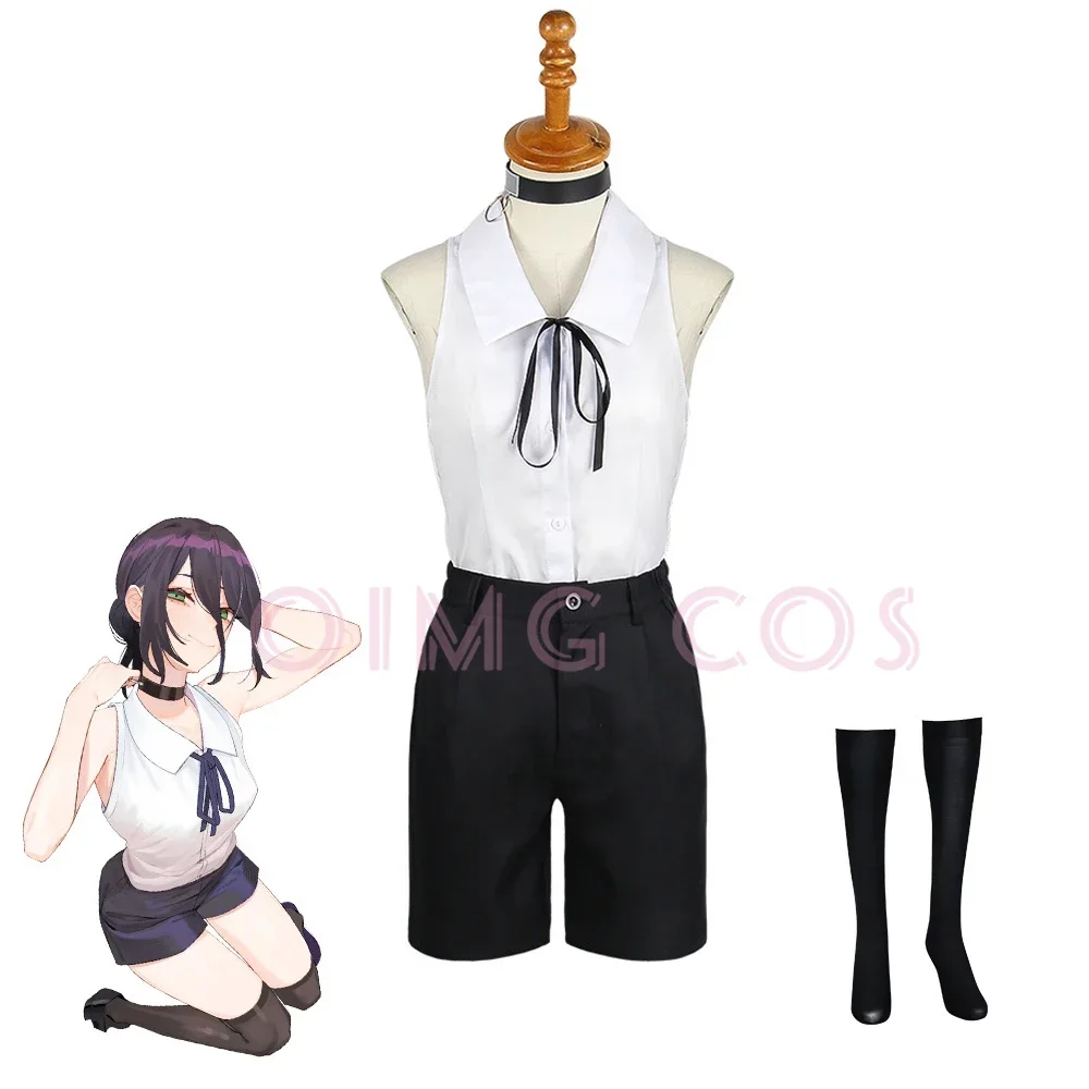 

2026 New Reze Cosplay Costume Chainsaw Man Outfits Blue Suit Shirt Tie Short Neck Ring Women Anime Uniform Halloween