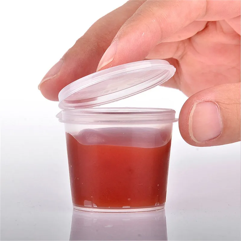 30Pcs 25ML Mini contenitori per alimenti usa e getta tazza di salsa trasparente in plastica con coperchi incernierati per scatola di Palette di